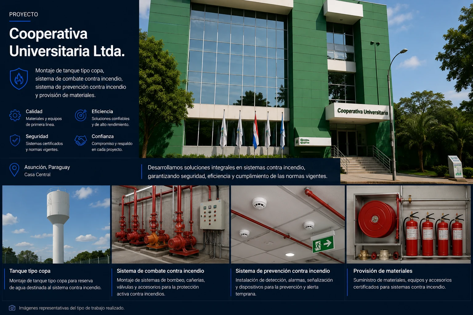 Proyecto de sistemas contra incendio y tanque tipo copa de JF Ingeniería para Cooperativa Universitaria