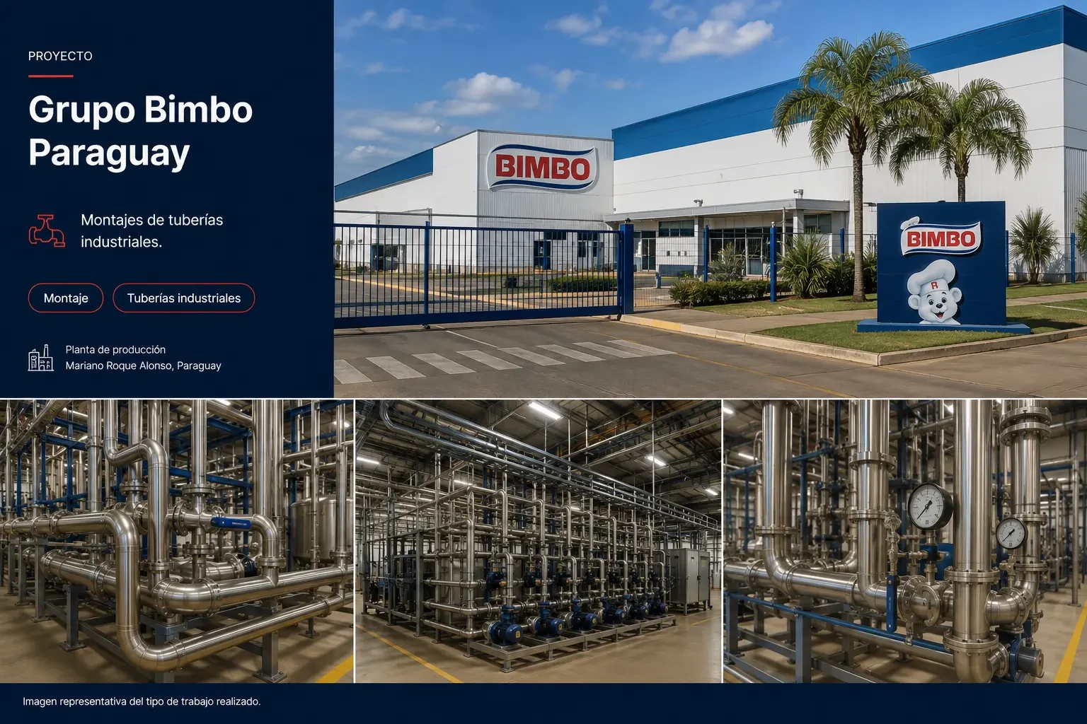 Proyecto de montaje de tuberías industriales de JF Ingeniería para Grupo Bimbo Paraguay