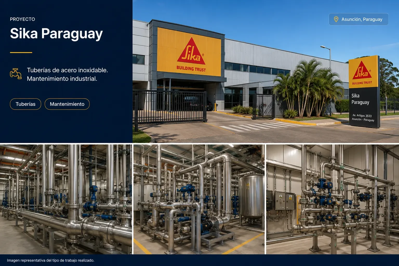 Proyecto de montaje de tuberías de acero inoxidable de JF Ingeniería para Sika Paraguay